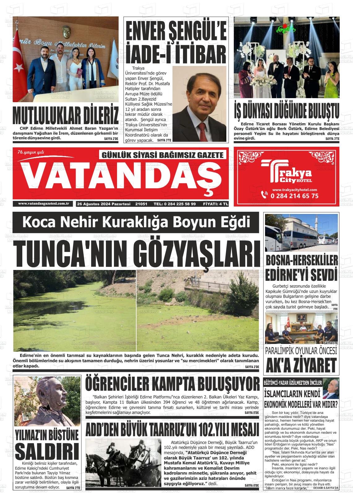 26 Ağustos 2024 Vatandaş Gazete Manşeti