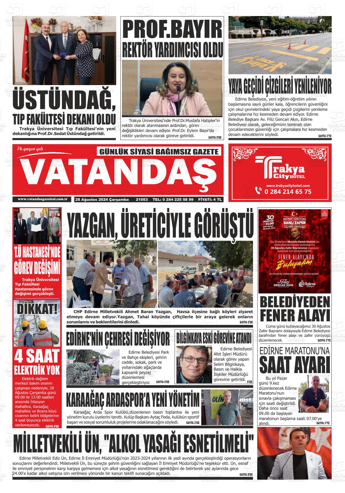 28 Ağustos 2024 Vatandaş Gazete Manşeti