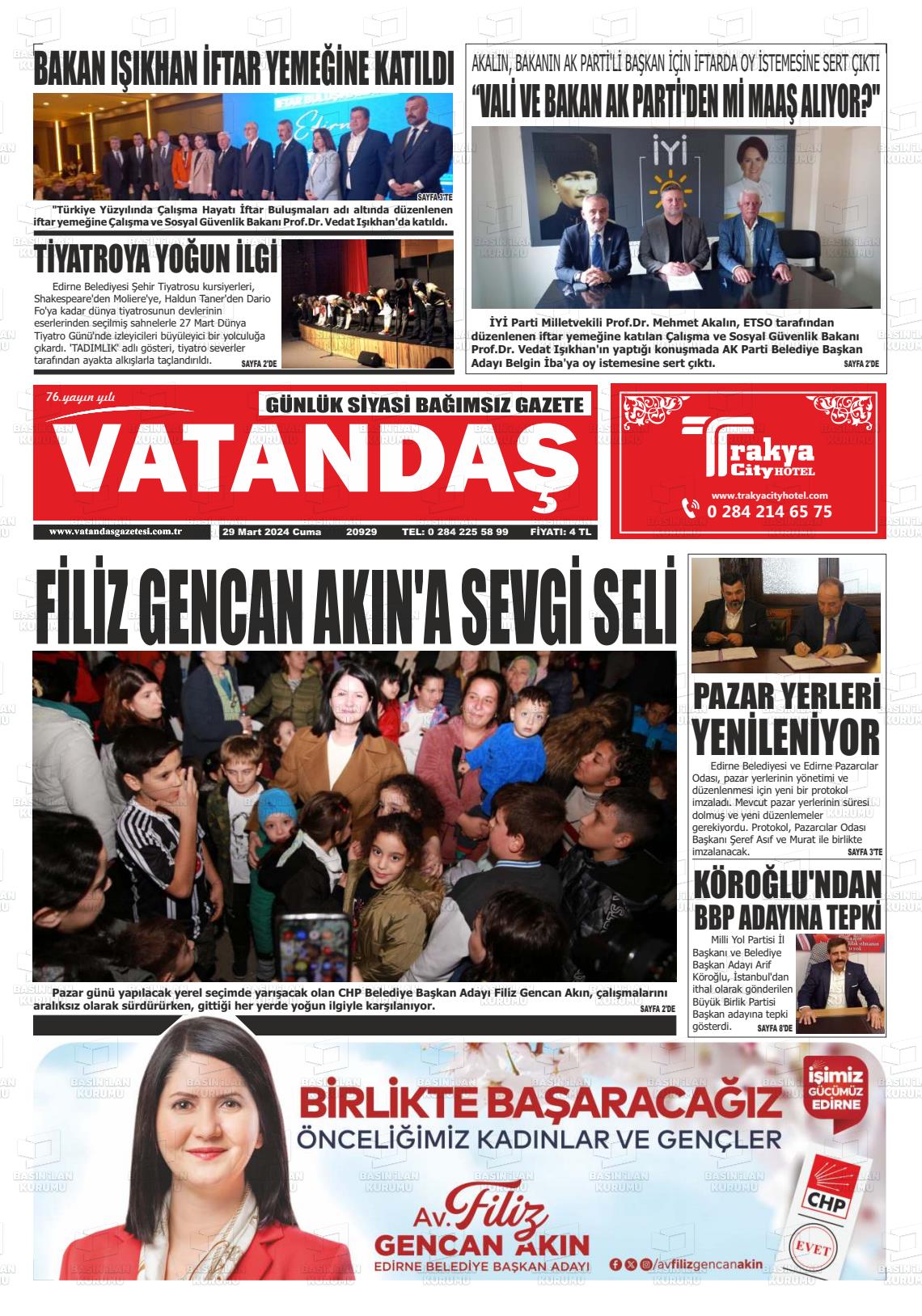 29 Mart 2024 Vatandaş Gazete Manşeti