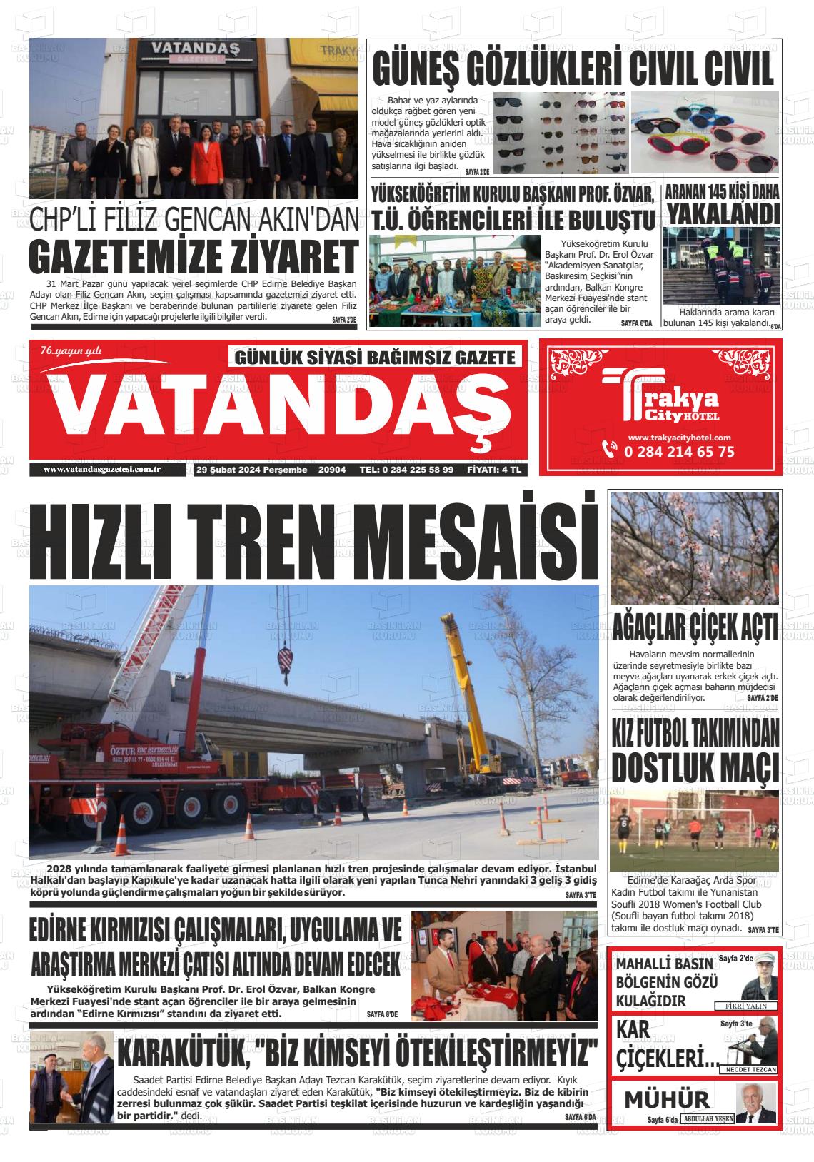 29 Şubat 2024 Vatandaş Gazete Manşeti