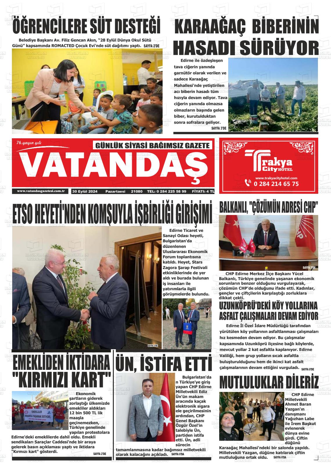 30 Eylül 2024 Vatandaş Gazete Manşeti