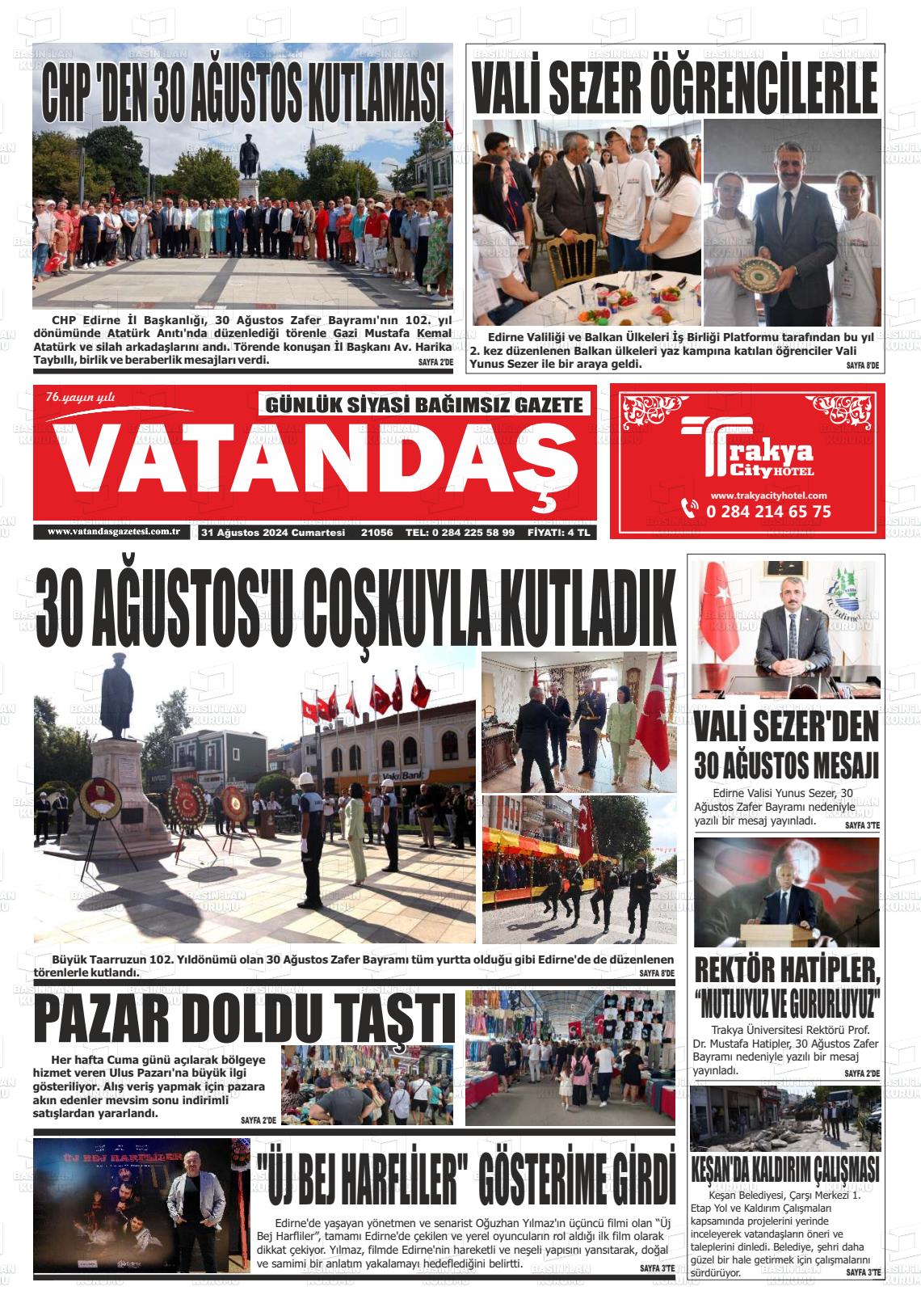 31 Ağustos 2024 Vatandaş Gazete Manşeti