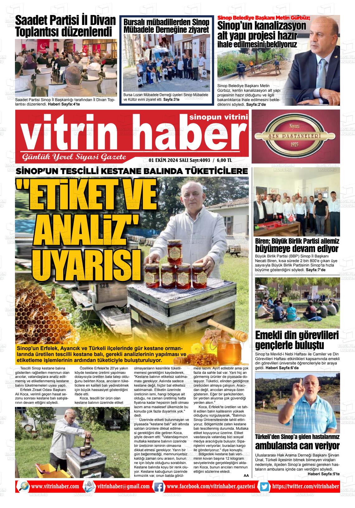 01 Ekim 2024 Vitrin Haber Gazete Manşeti