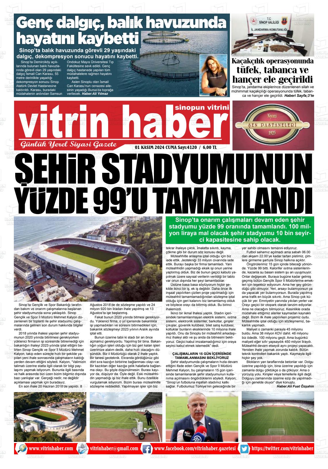 01 Kasım 2024 Vitrin Haber Gazete Manşeti