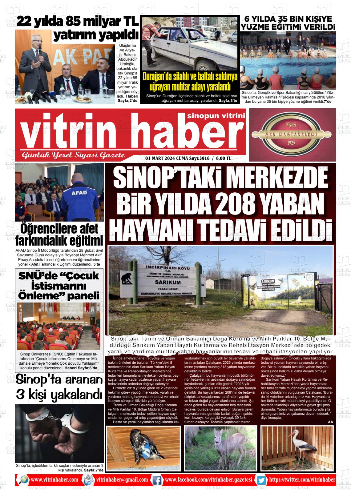 01 Mart 2024 Vitrin Haber Gazete Manşeti