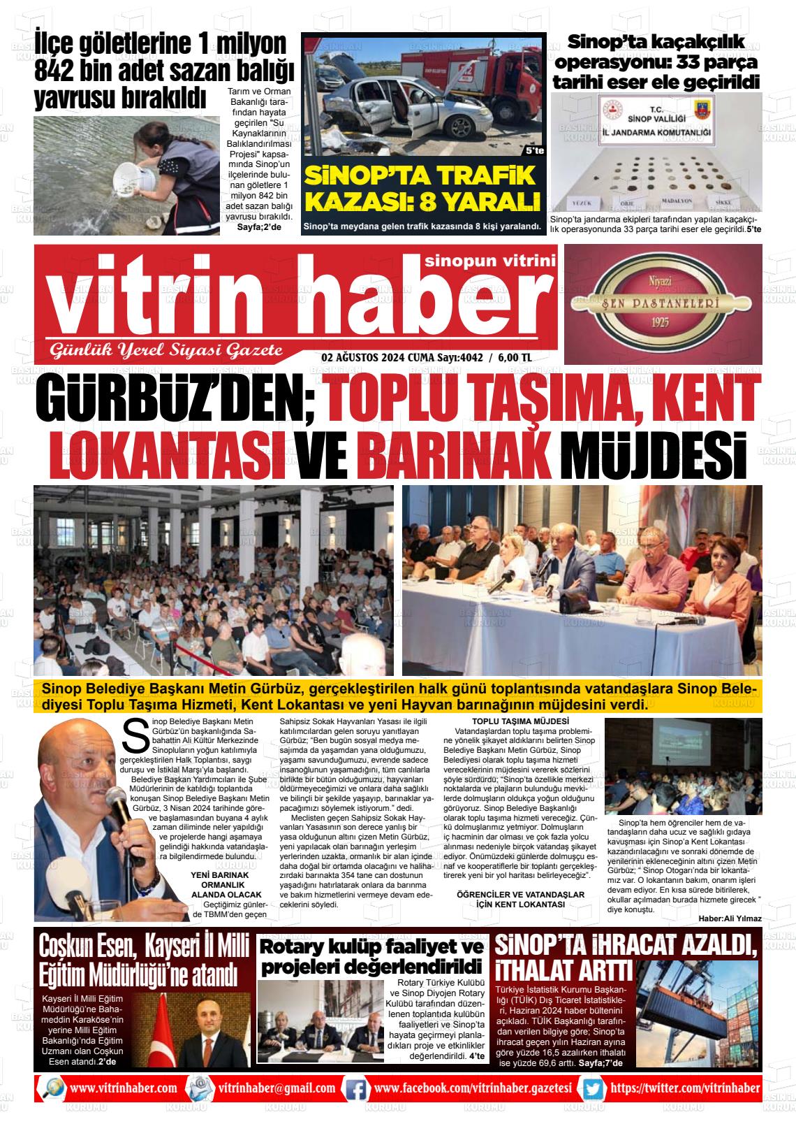 02 Ağustos 2024 Vitrin Haber Gazete Manşeti