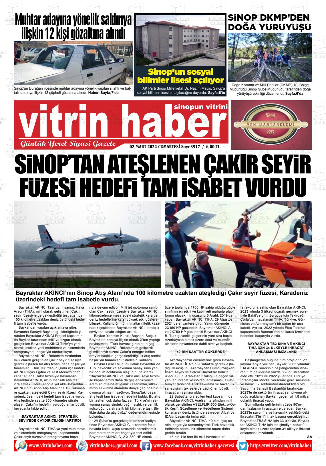 02 Mart 2024 Vitrin Haber Gazete Manşeti