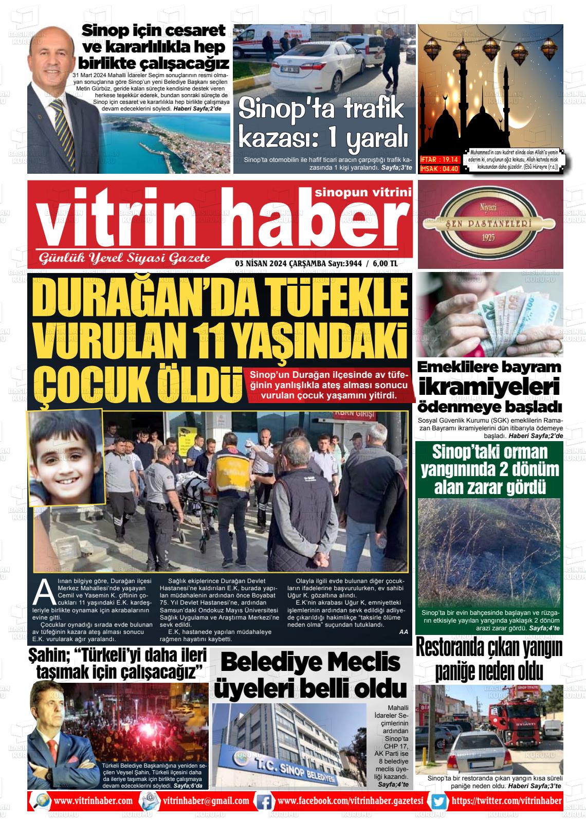 03 Nisan 2024 Vitrin Haber Gazete Manşeti