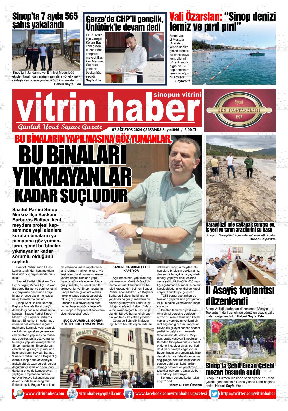 07 Ağustos 2024 Vitrin Haber Gazete Manşeti