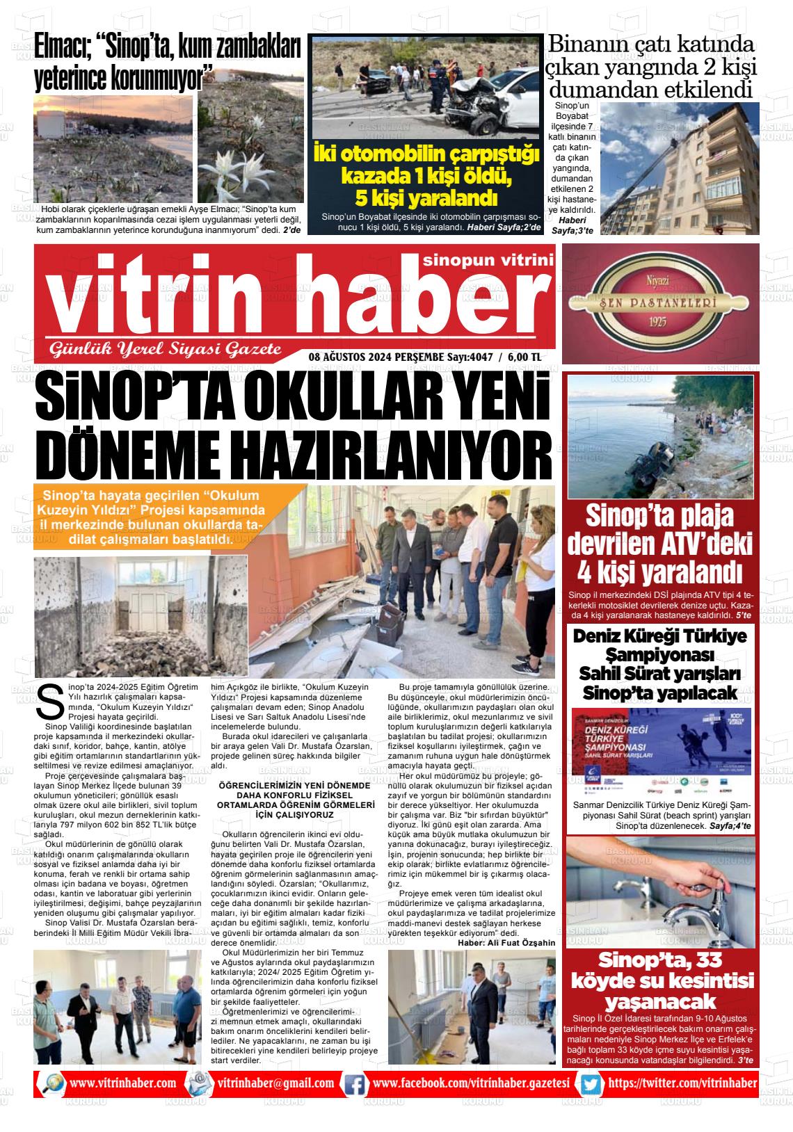 08 Ağustos 2024 Vitrin Haber Gazete Manşeti