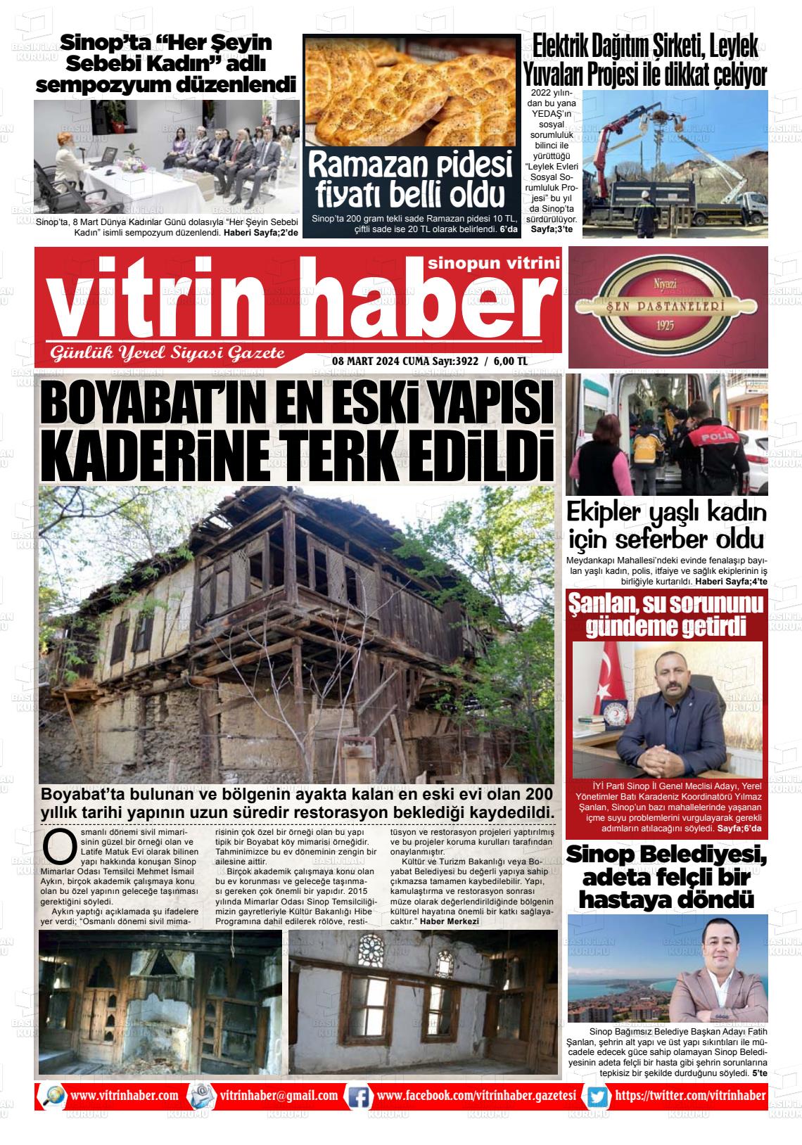 08 Mart 2024 Vitrin Haber Gazete Manşeti