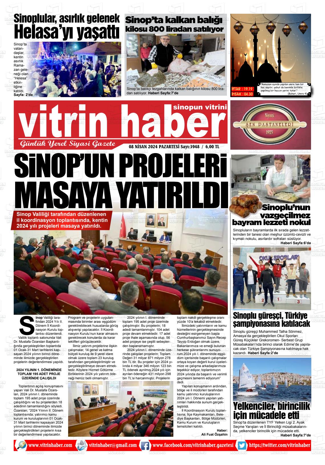 08 Nisan 2024 Vitrin Haber Gazete Manşeti