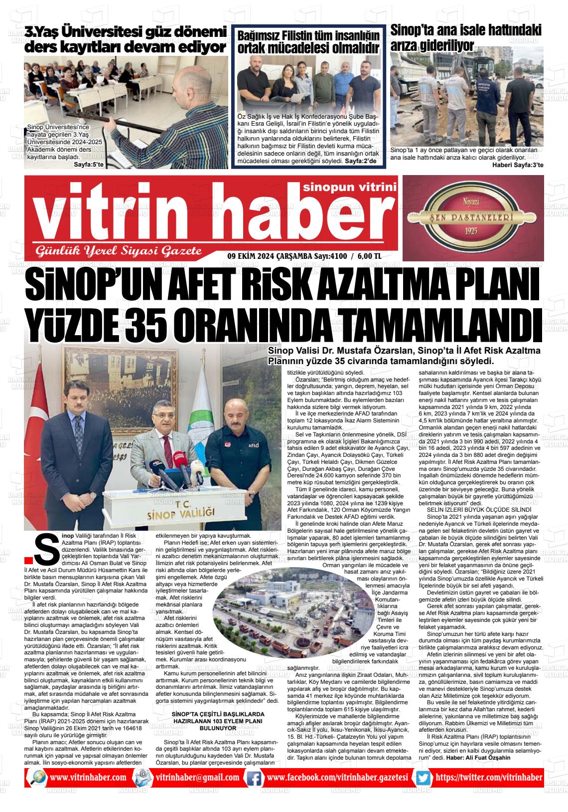 09 Ekim 2024 Vitrin Haber Gazete Manşeti