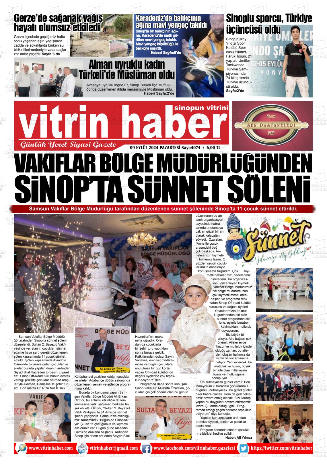 09 Eylül 2024 Vitrin Haber Gazete Manşeti