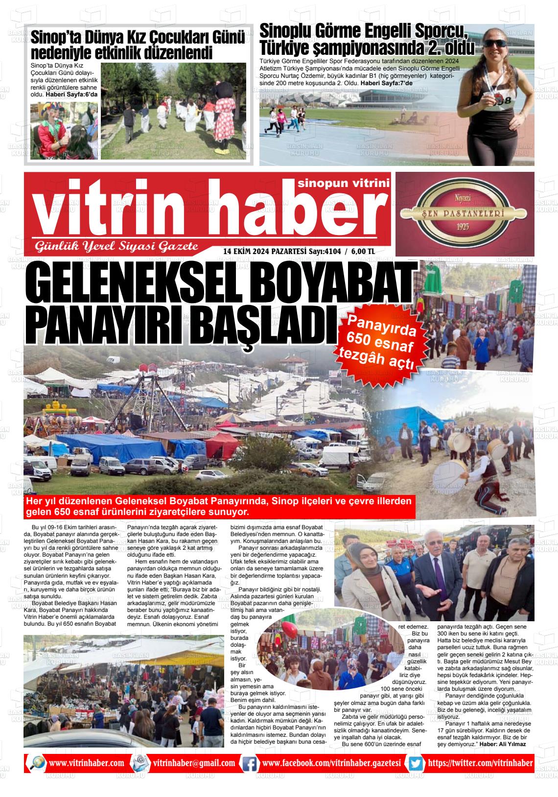 14 Ekim 2024 Vitrin Haber Gazete Manşeti