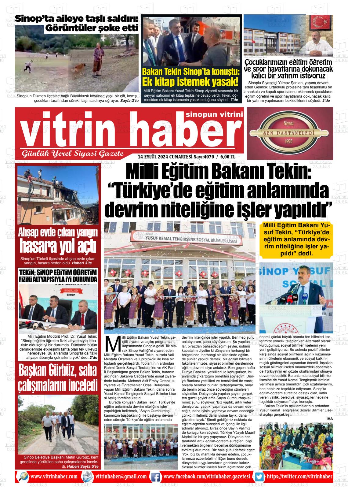 14 Eylül 2024 Vitrin Haber Gazete Manşeti