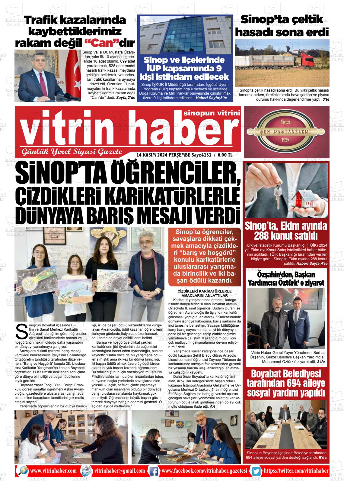 14 Kasım 2024 Vitrin Haber Gazete Manşeti