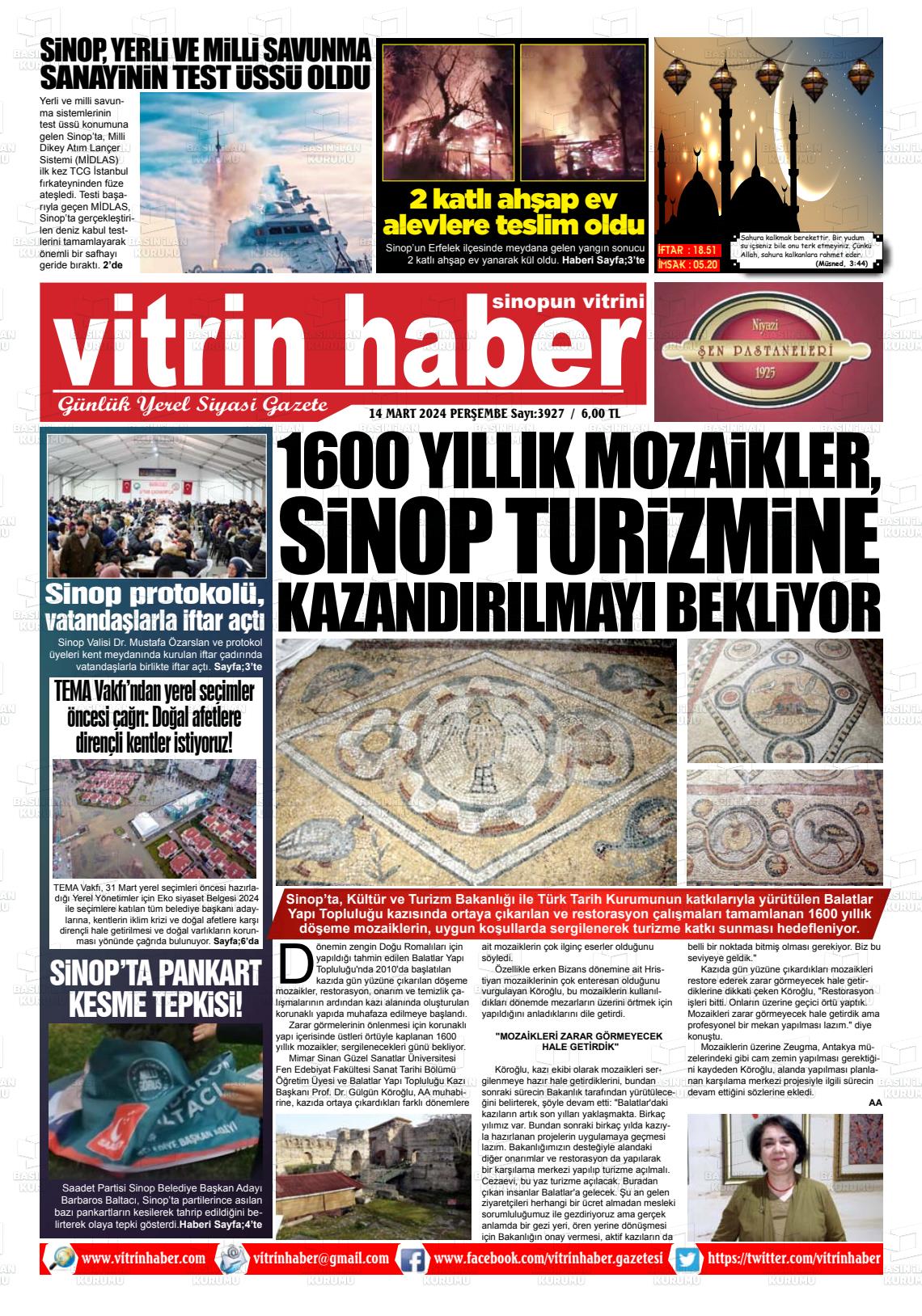 14 Mart 2024 Vitrin Haber Gazete Manşeti