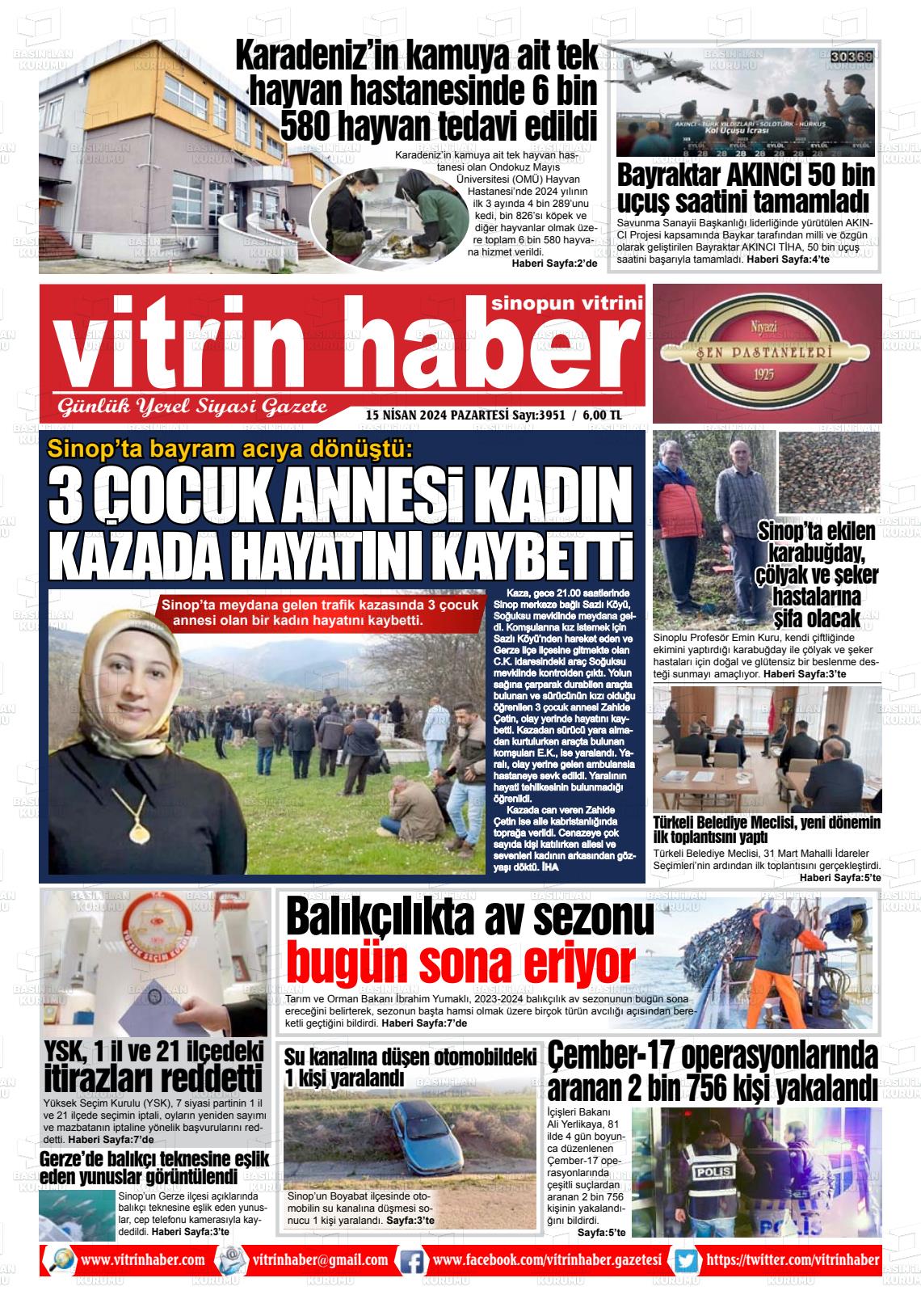 15 Nisan 2024 Vitrin Haber Gazete Manşeti