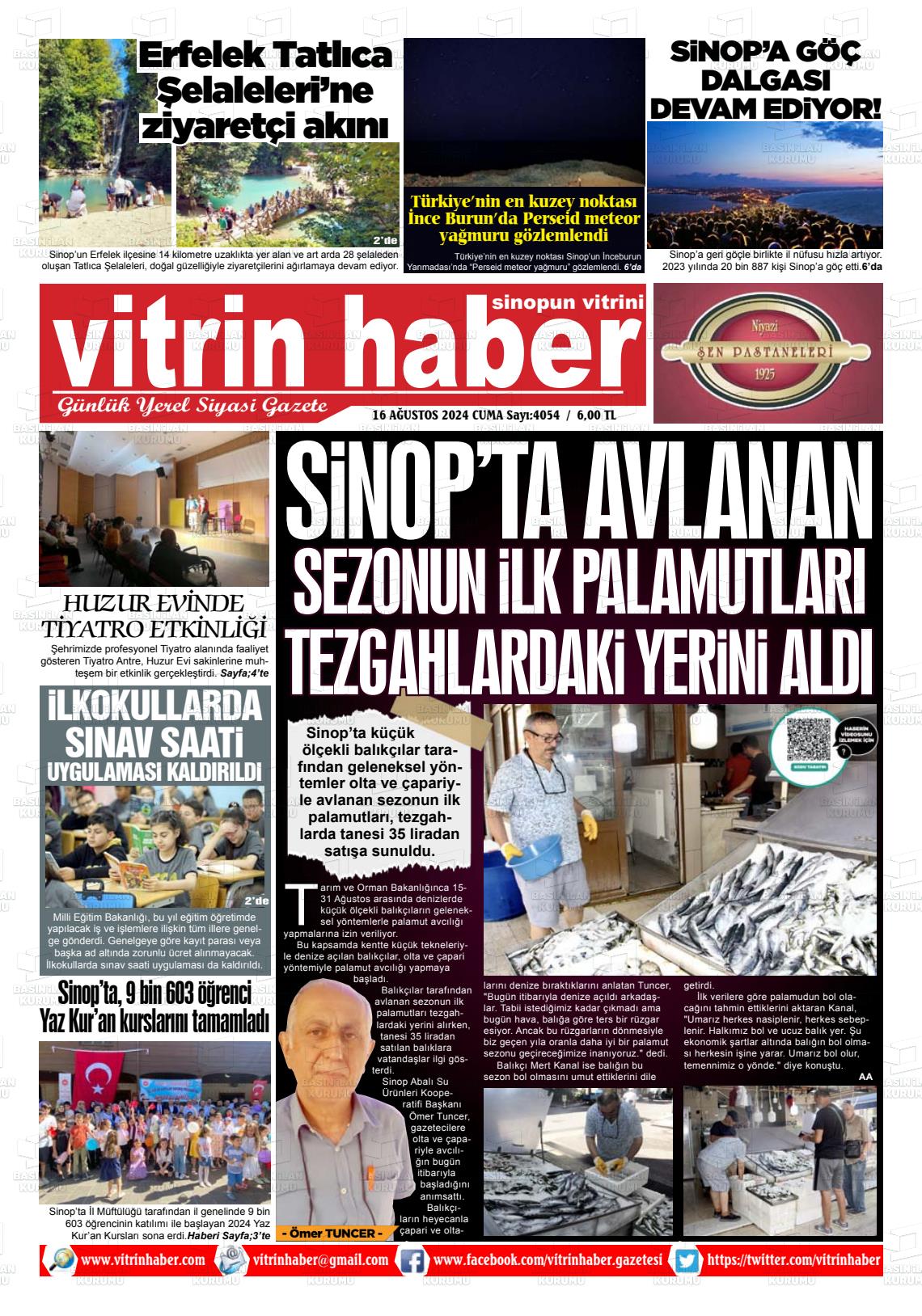 16 Ağustos 2024 Vitrin Haber Gazete Manşeti