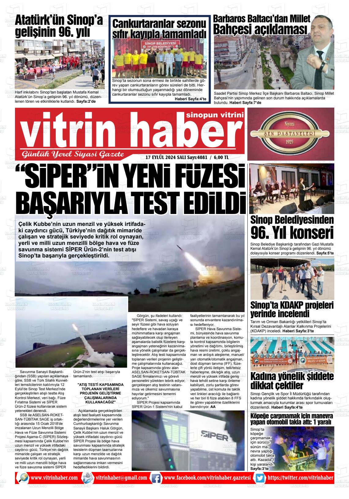 17 Eylül 2024 Vitrin Haber Gazete Manşeti