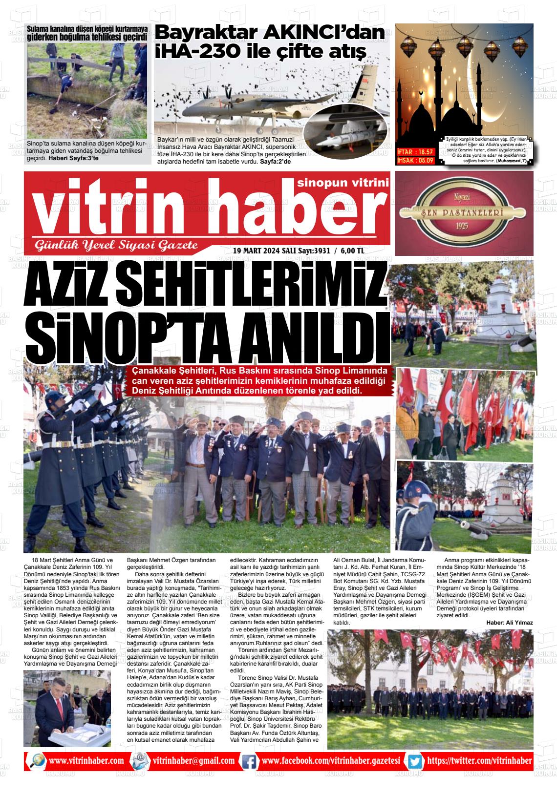 19 Mart 2024 Vitrin Haber Gazete Manşeti