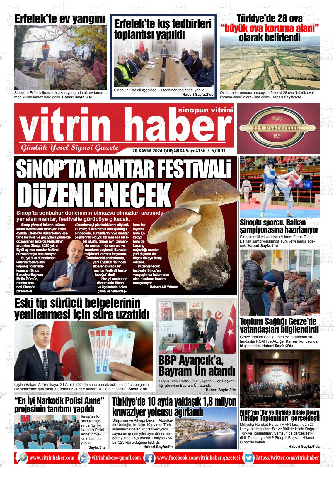 20 Kasım 2024 Vitrin Haber Gazete Manşeti