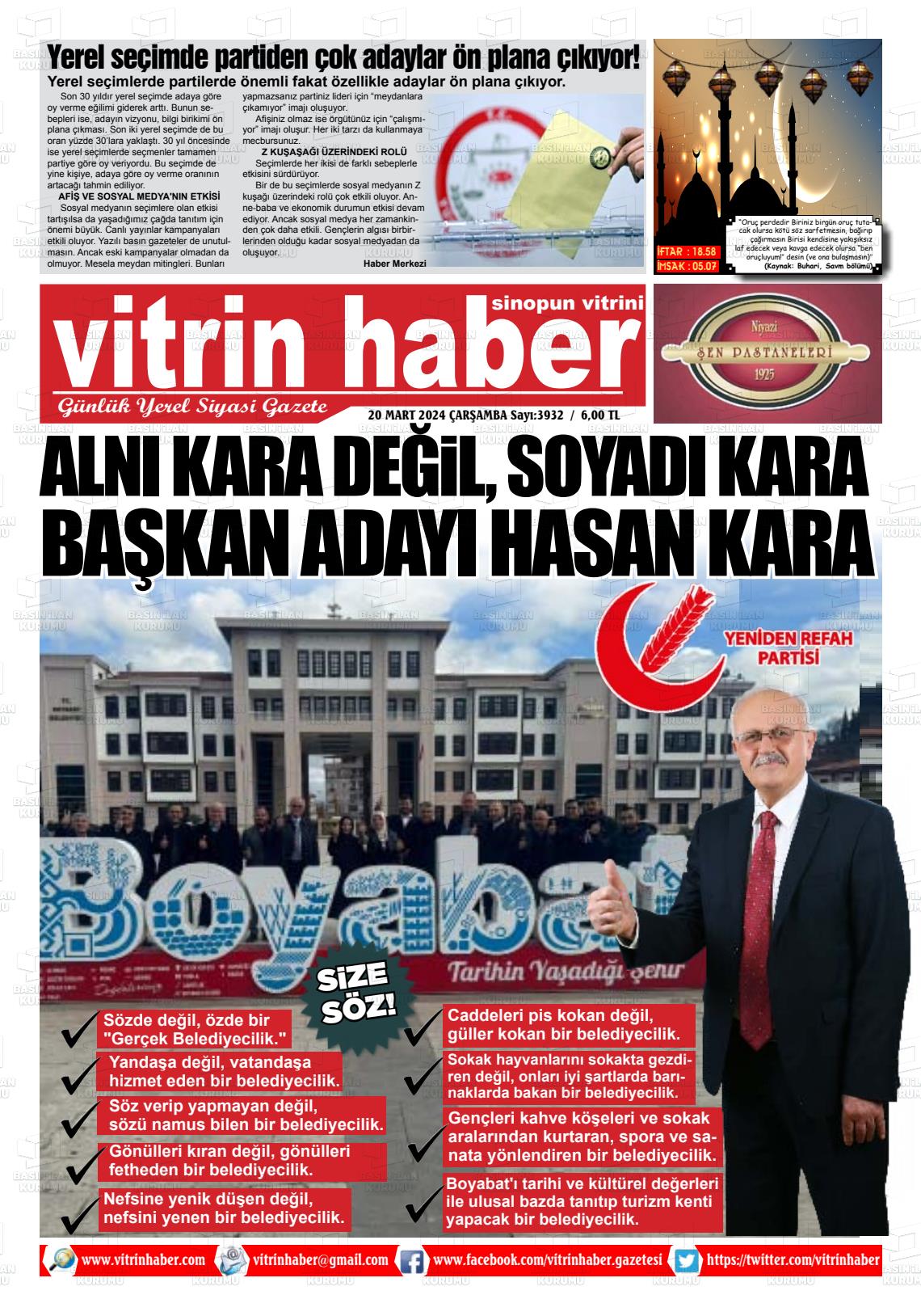 20 Mart 2024 Vitrin Haber Gazete Manşeti