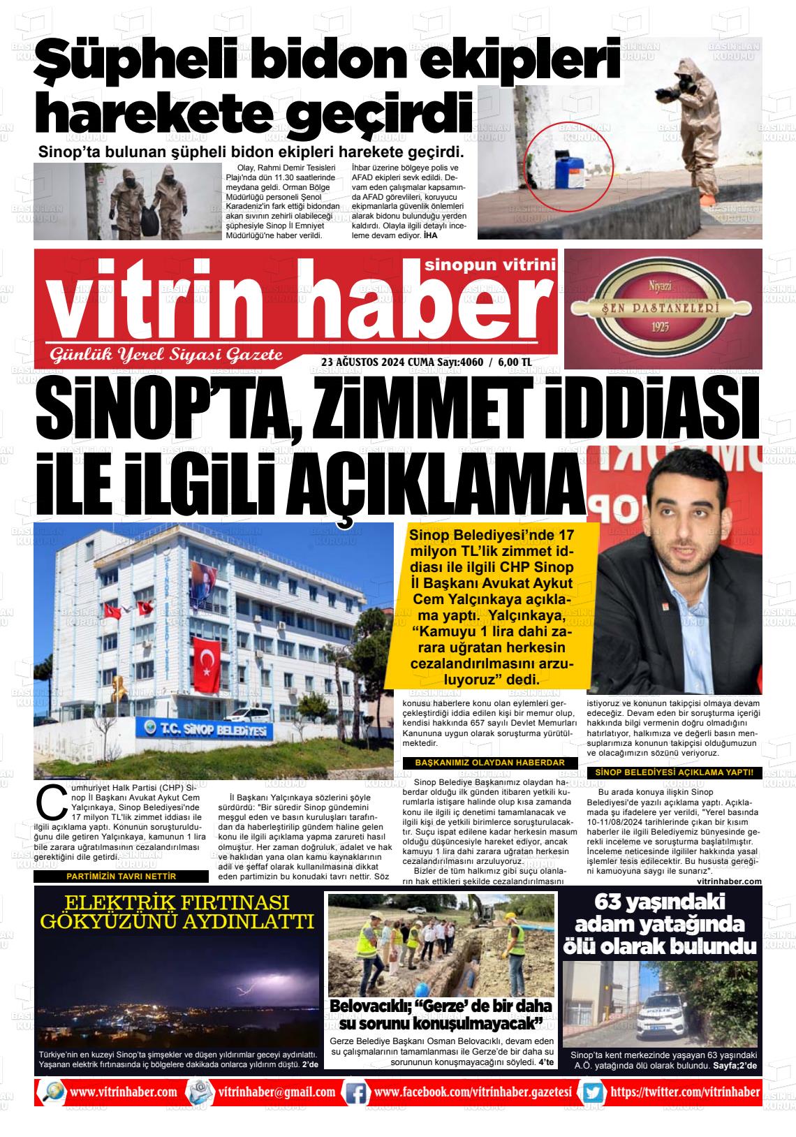 23 Ağustos 2024 Vitrin Haber Gazete Manşeti