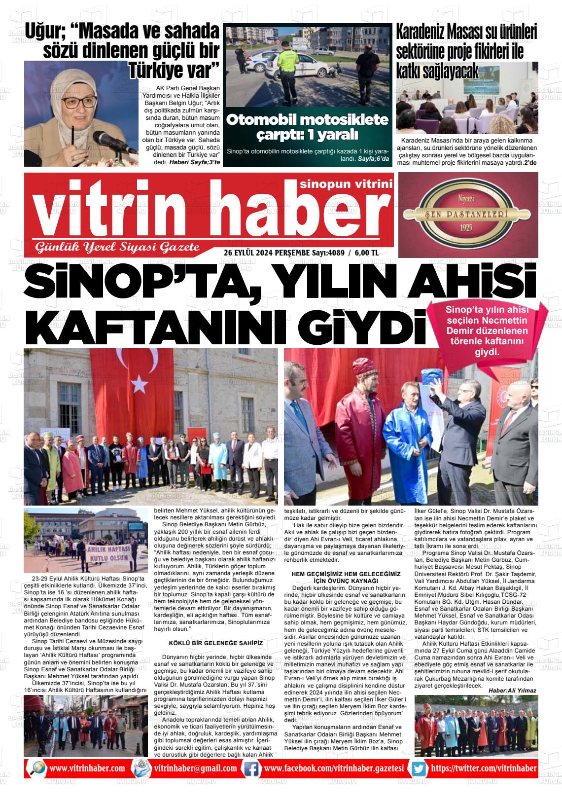 26 Eylül 2024 Vitrin Haber Gazete Manşeti