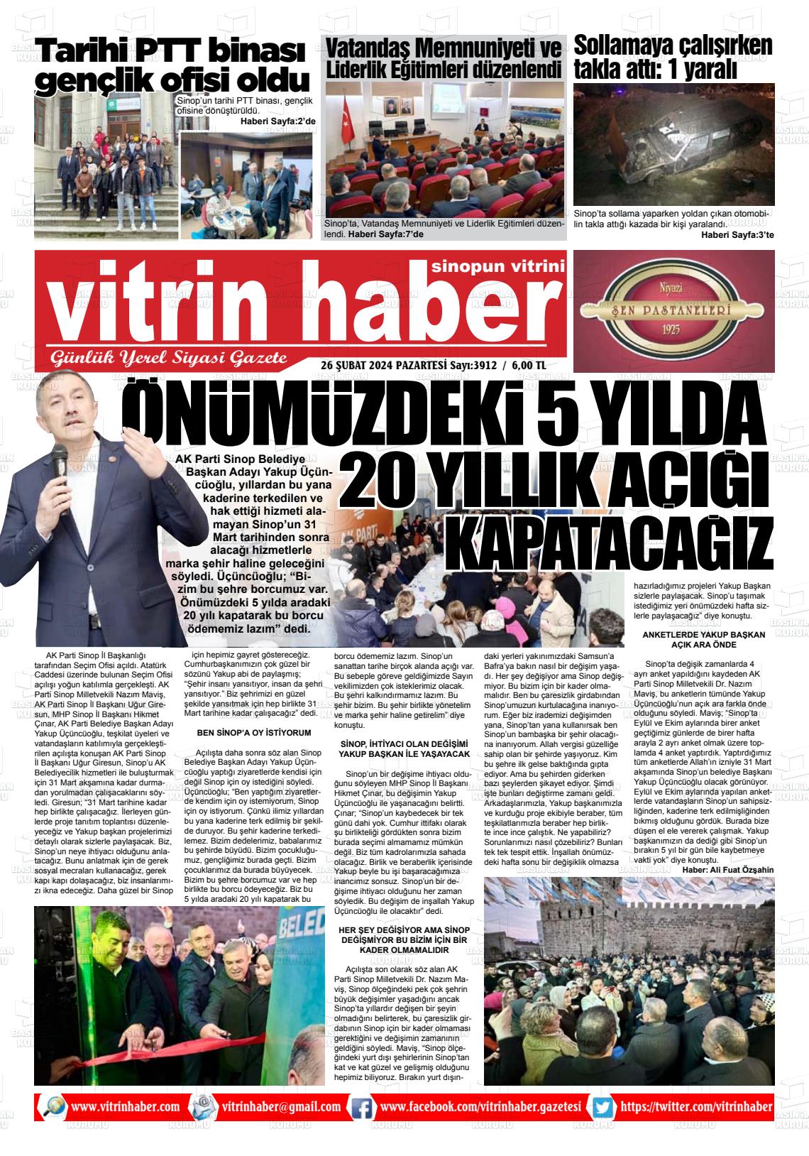 26 Şubat 2024 Vitrin Haber Gazete Manşeti