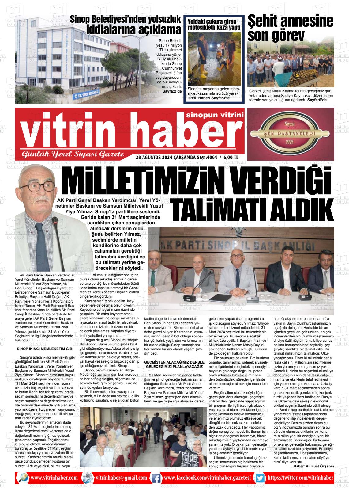 28 Ağustos 2024 Vitrin Haber Gazete Manşeti