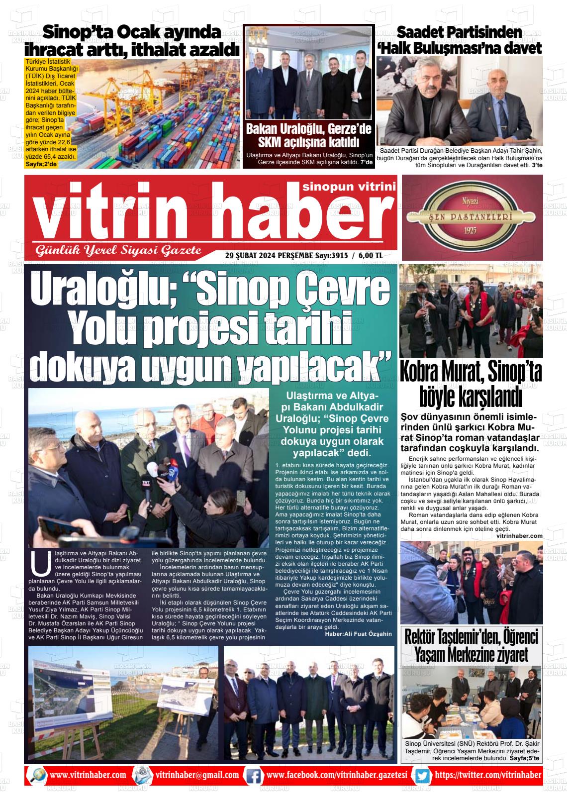 29 Şubat 2024 Vitrin Haber Gazete Manşeti