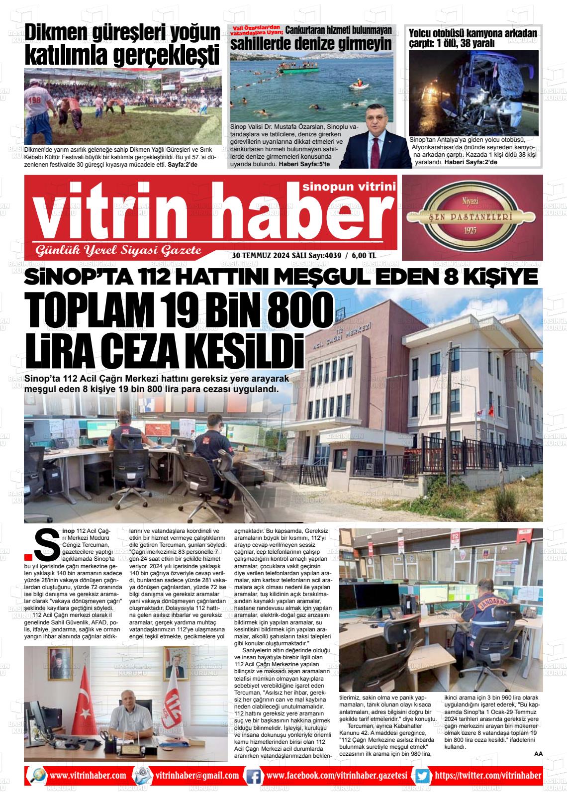 30 Temmuz 2024 Vitrin Haber Gazete Manşeti