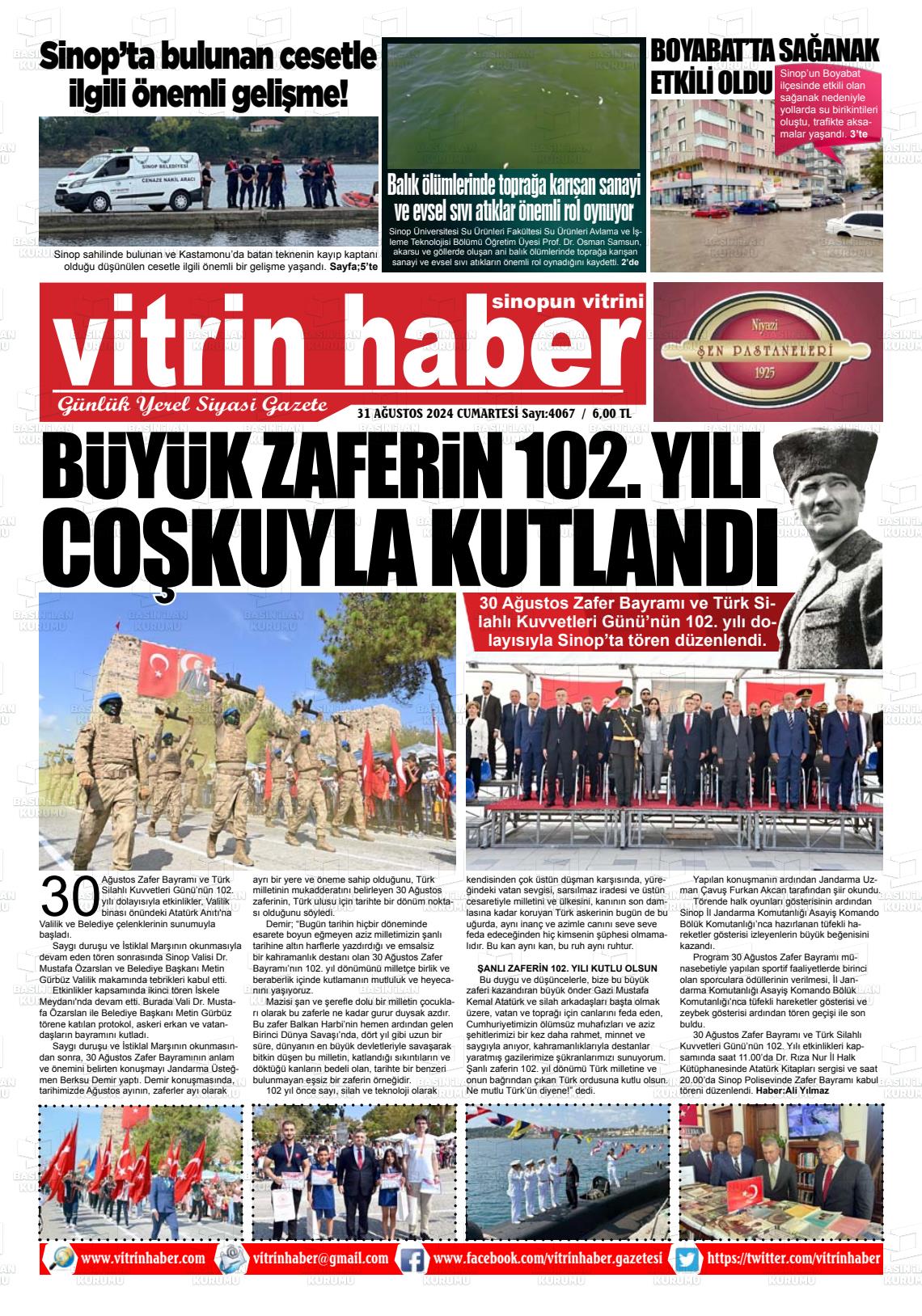 31 Ağustos 2024 Vitrin Haber Gazete Manşeti