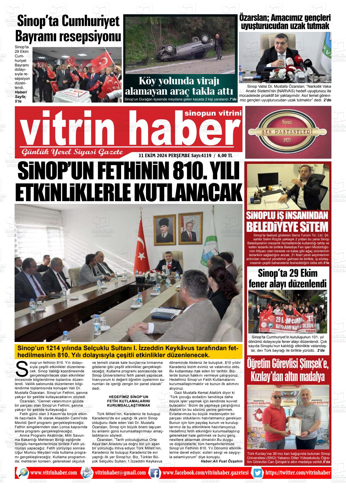 31 Ekim 2024 Vitrin Haber Gazete Manşeti