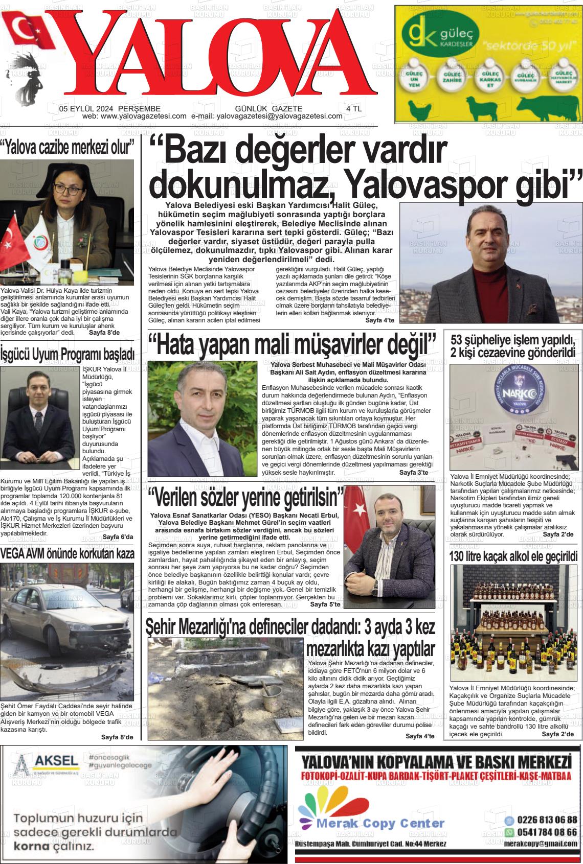 05 Eylül 2024 Yalova Gazete Manşeti