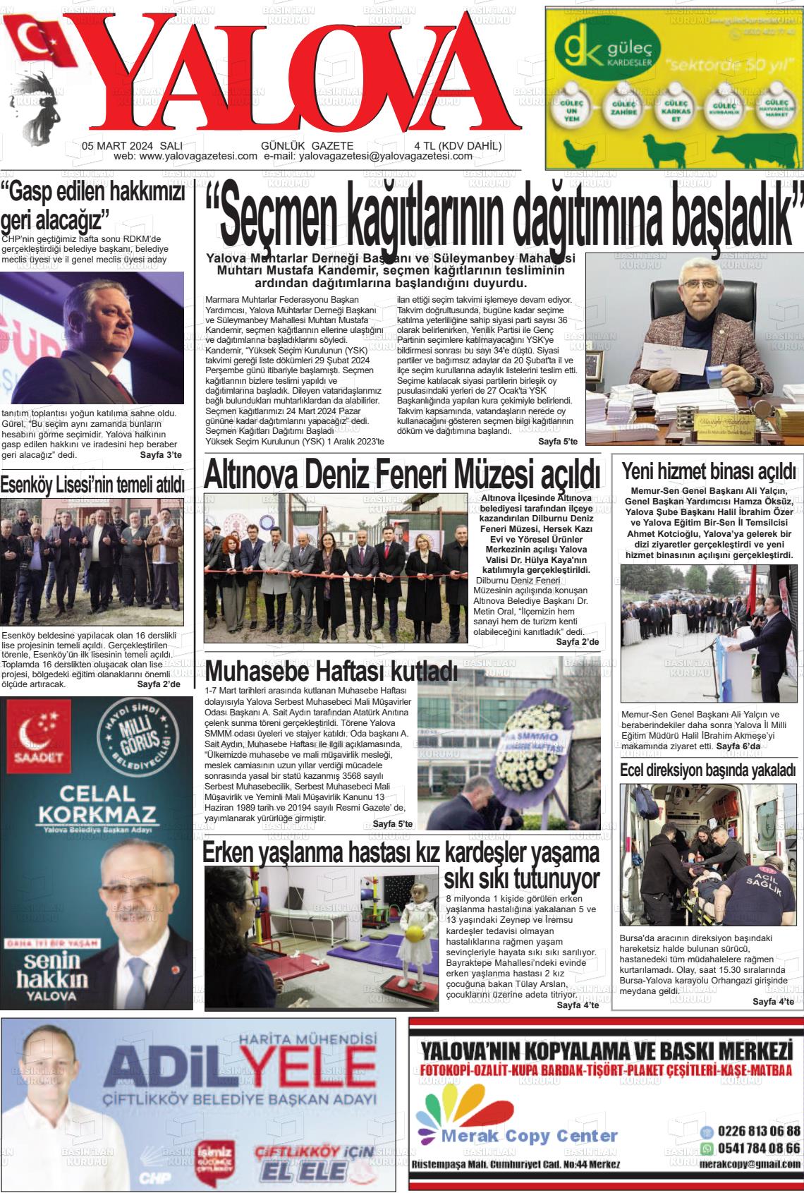 05 Mart 2024 Yalova Gazete Manşeti