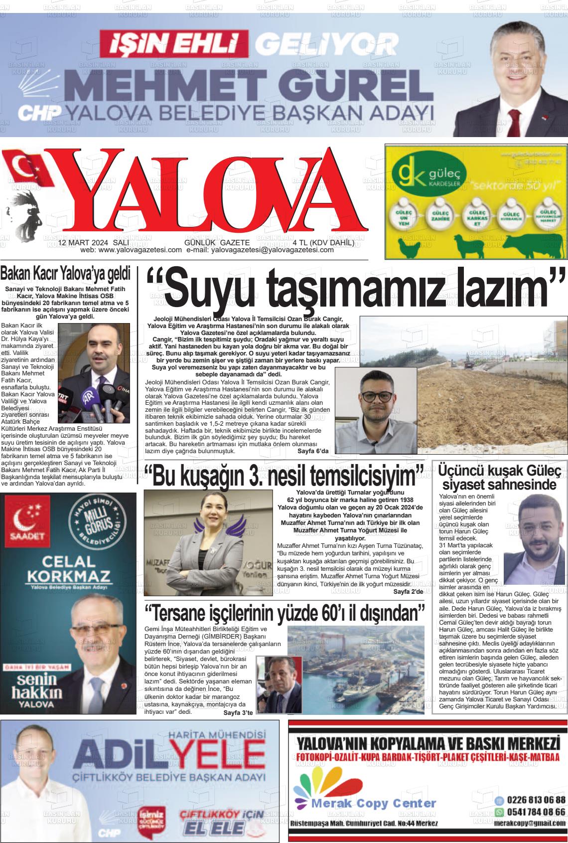 12 Mart 2024 Yalova Gazete Manşeti