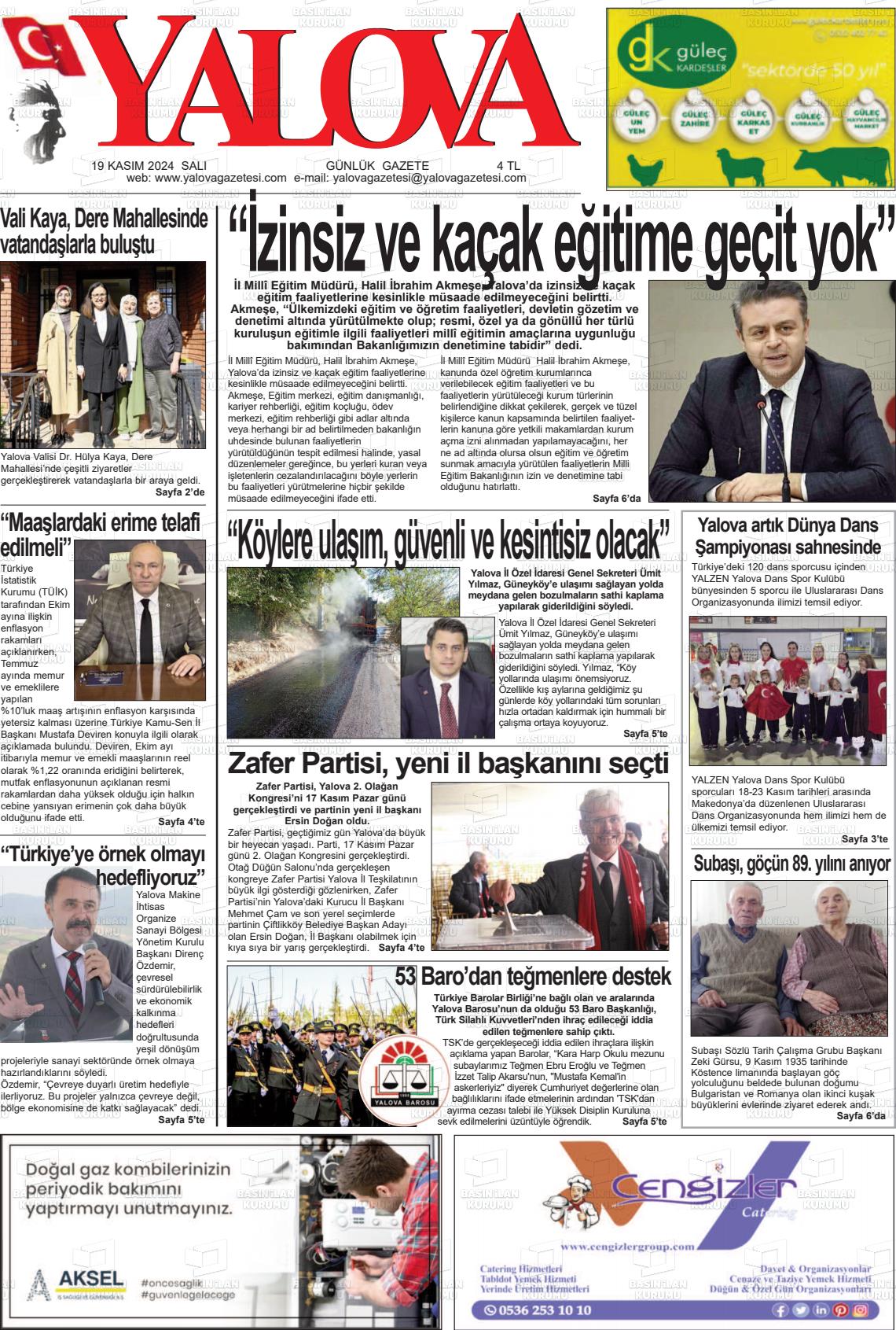 19 Kasım 2024 Yalova Gazete Manşeti