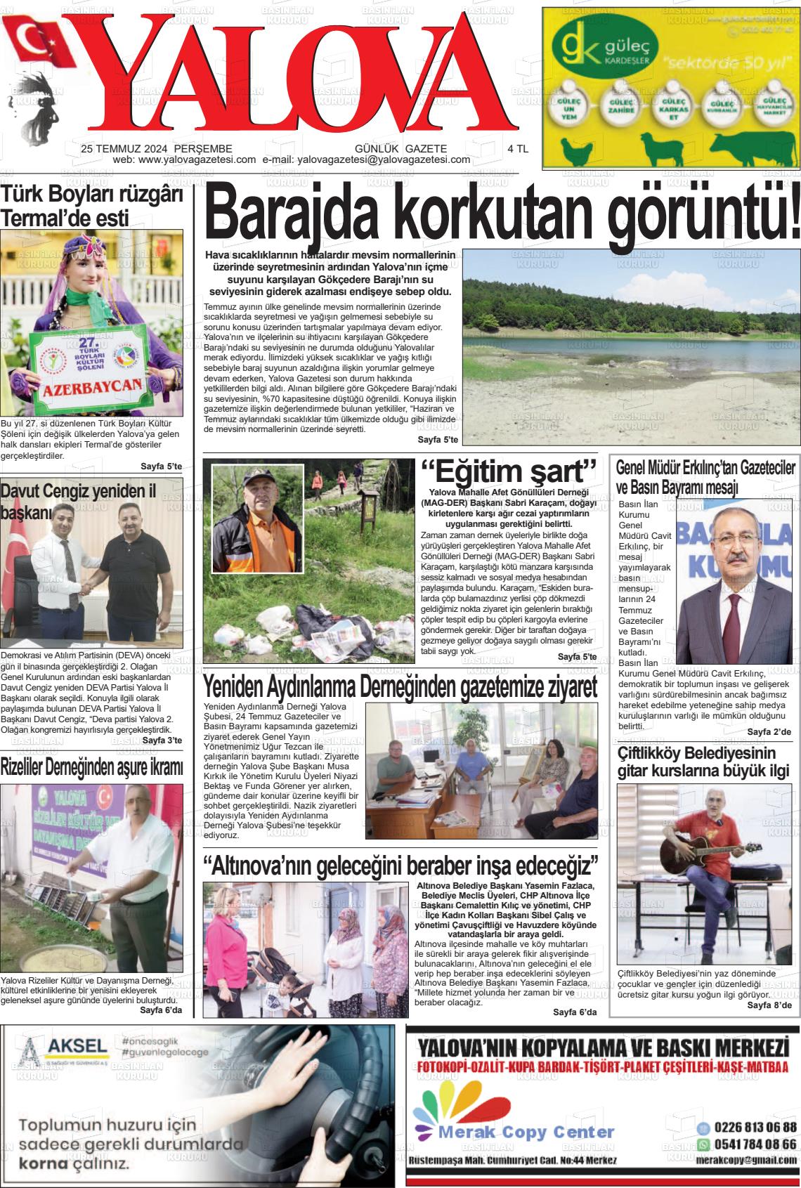 25 Temmuz 2024 Yalova Gazete Manşeti