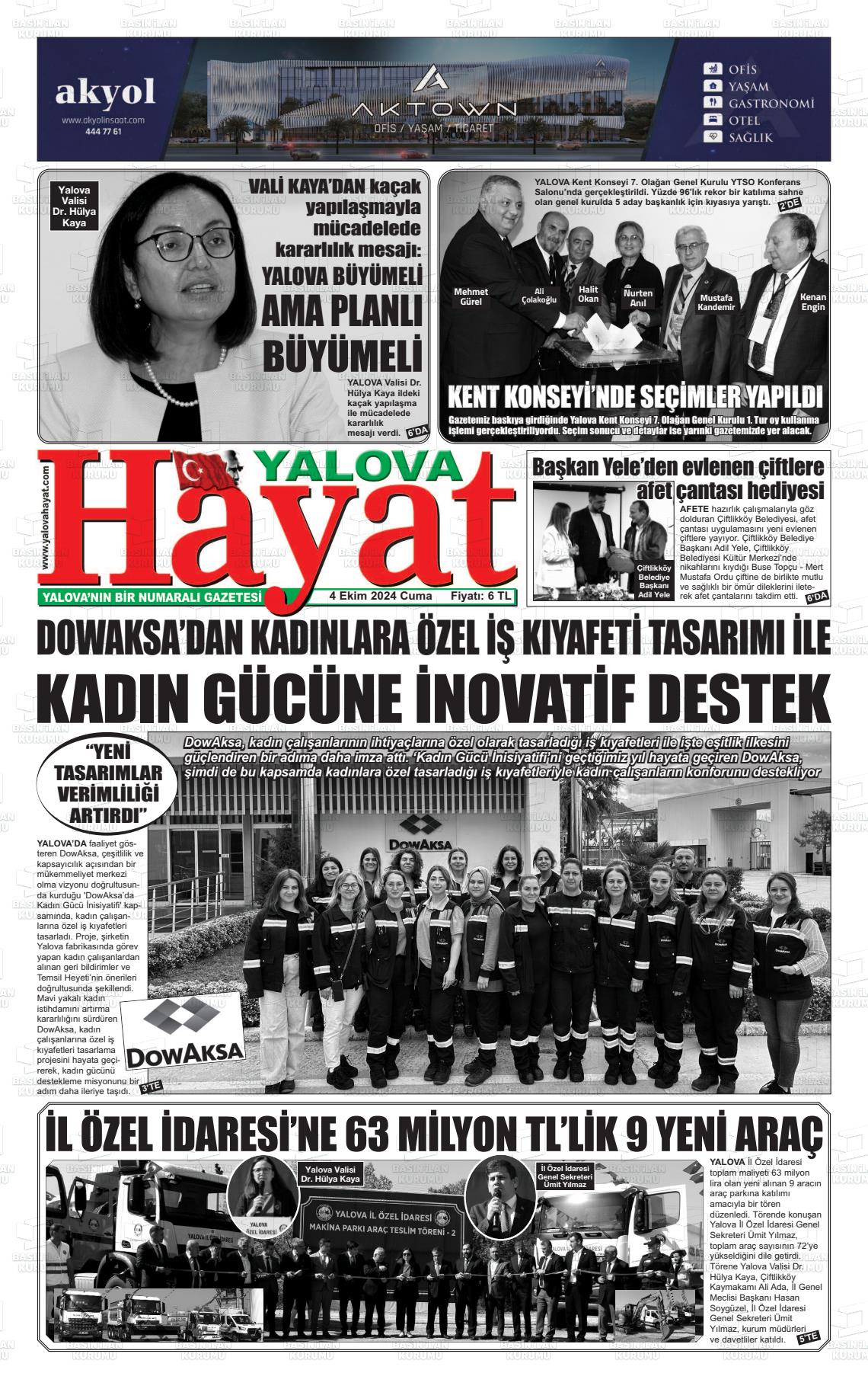 04 Ekim 2024 Yalova Hayat Gazete Manşeti