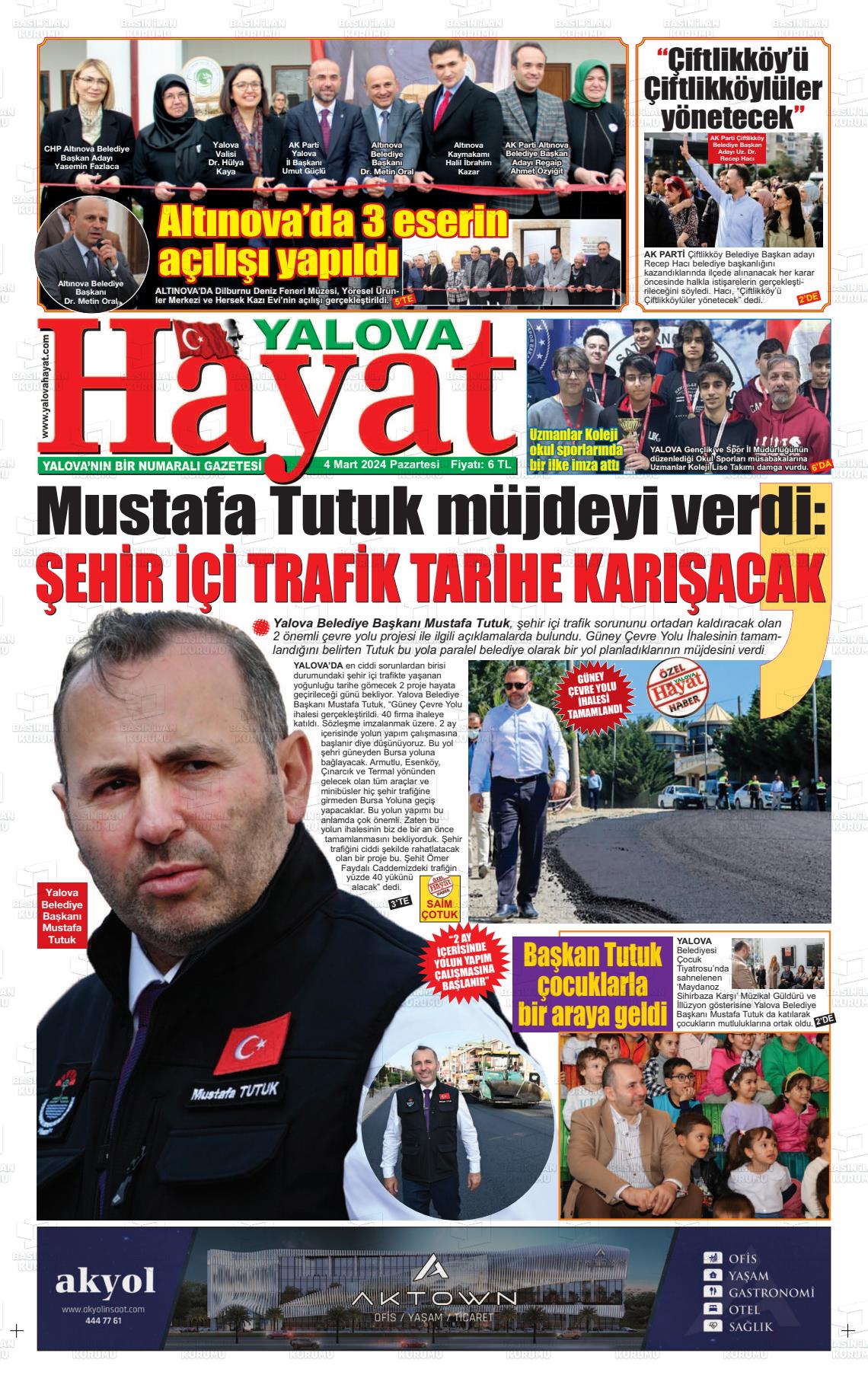 04 Mart 2024 Yalova Hayat Gazete Manşeti