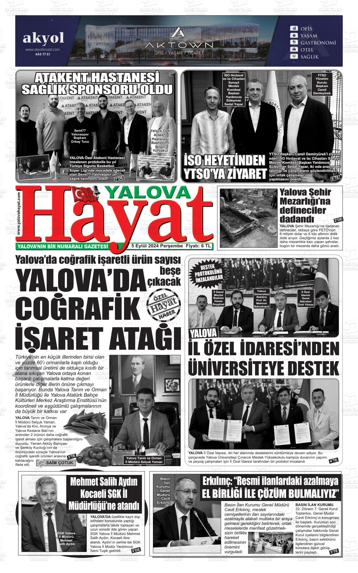 05 Eylül 2024 Yalova Hayat Gazete Manşeti