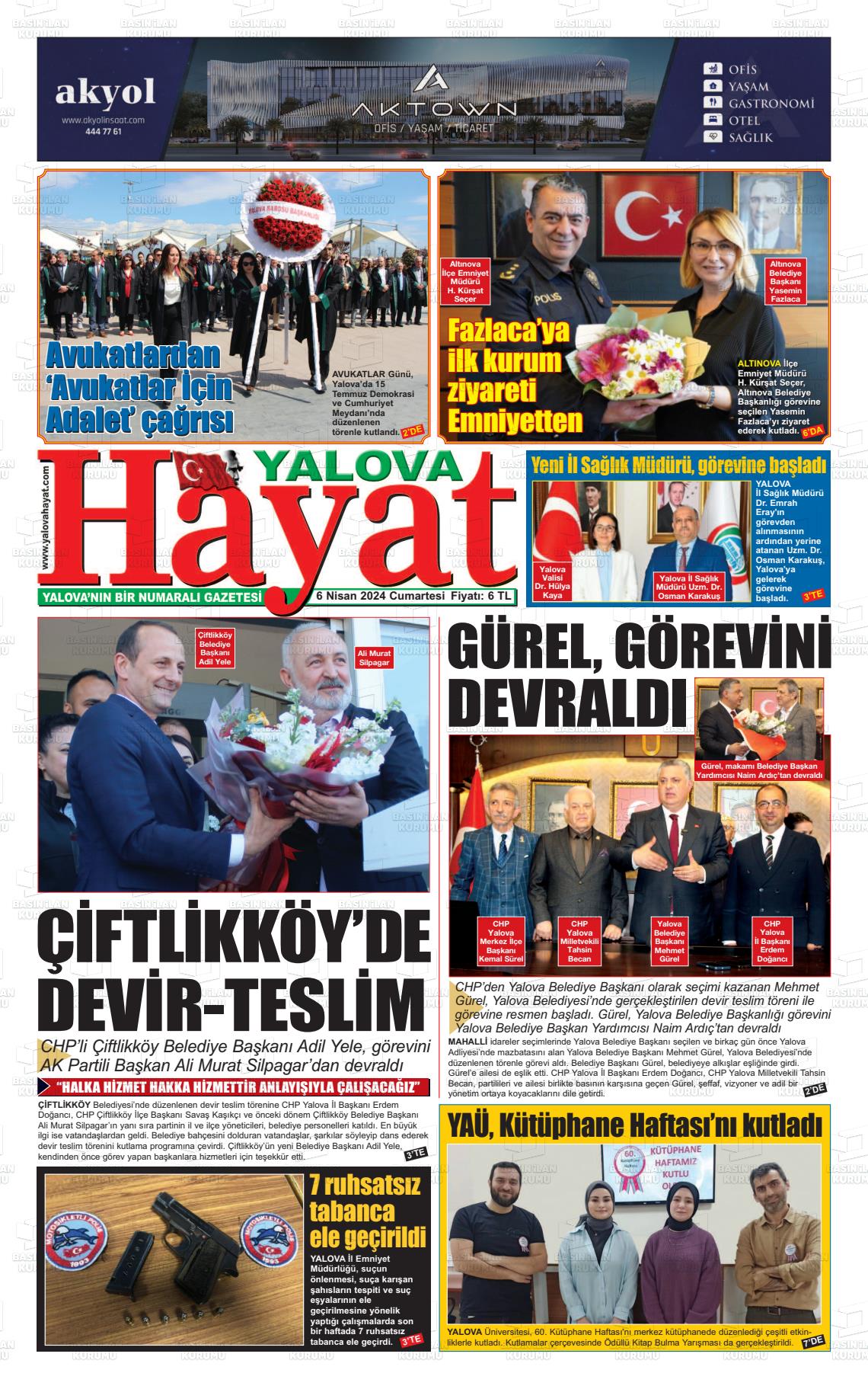 06 Nisan 2024 Yalova Hayat Gazete Manşeti