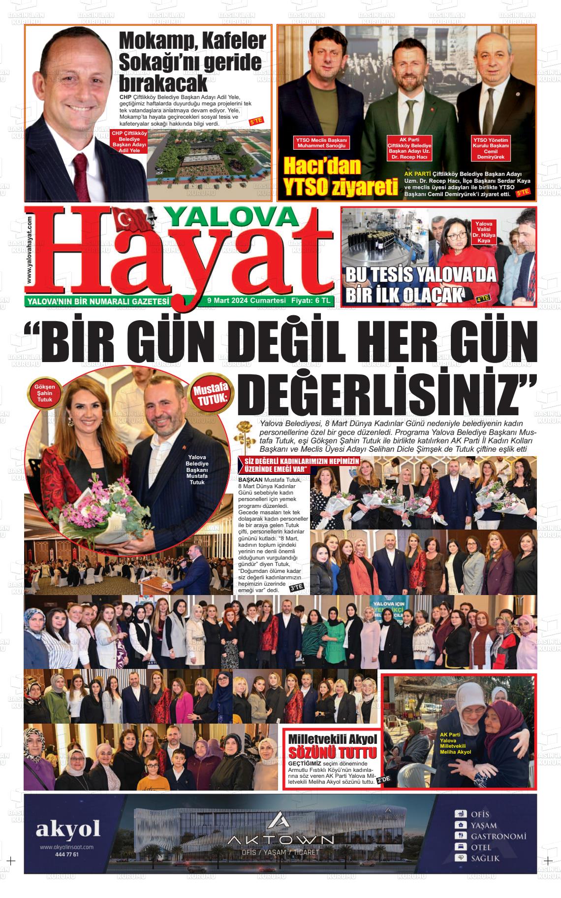 09 Mart 2024 Yalova Hayat Gazete Manşeti