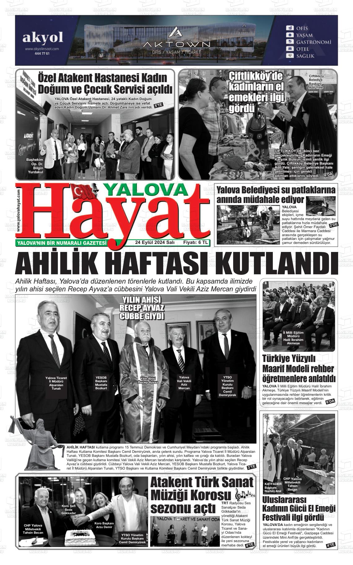 24 Eylül 2024 Yalova Hayat Gazete Manşeti