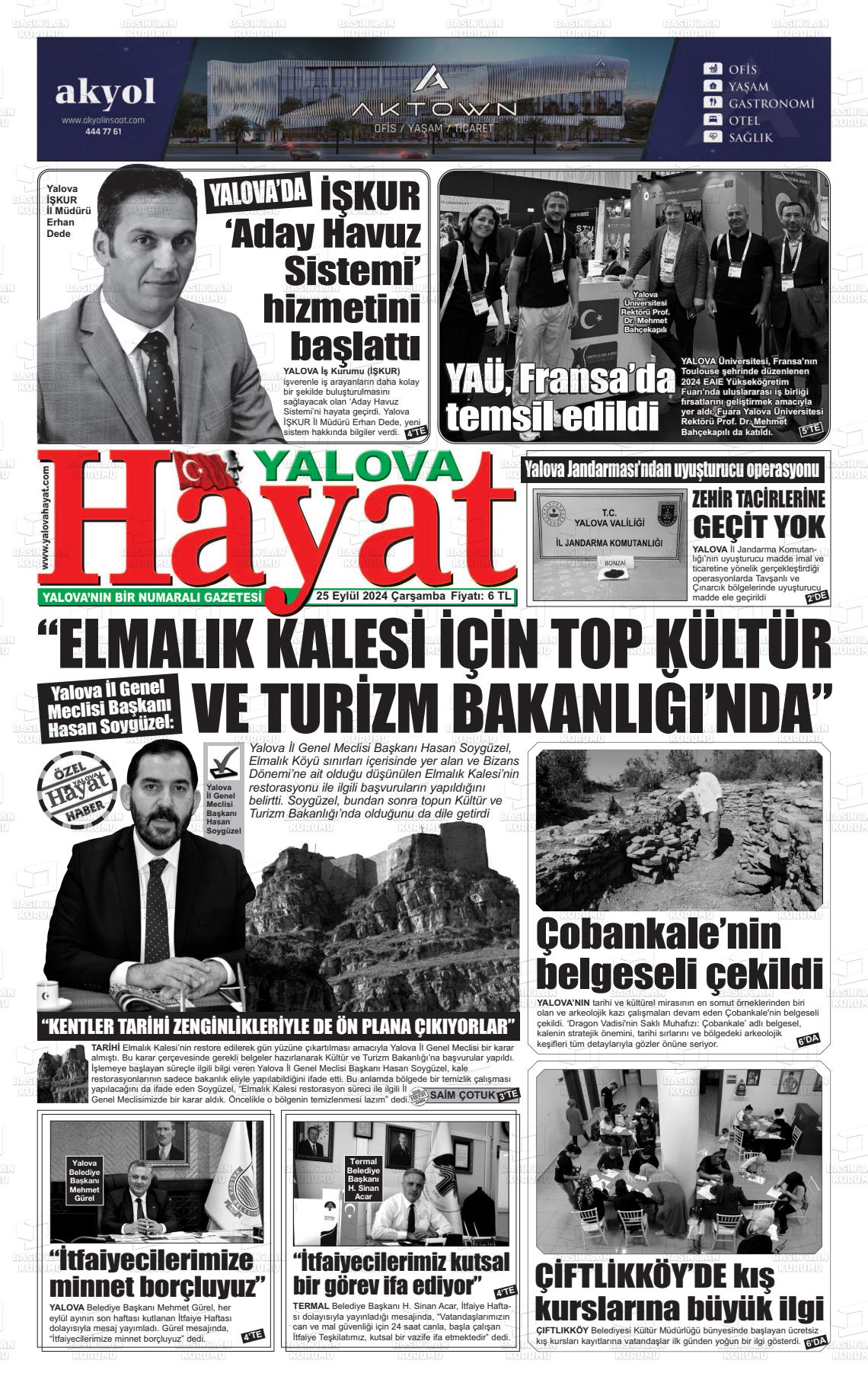 25 Eylül 2024 Yalova Hayat Gazete Manşeti