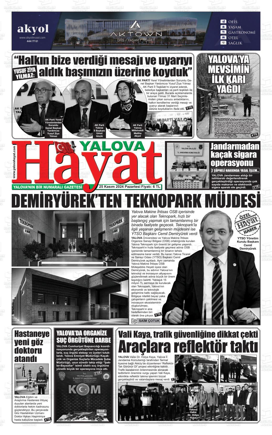 25 Kasım 2024 Yalova Hayat Gazete Manşeti