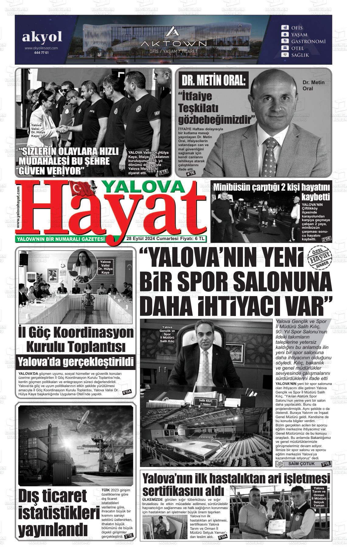 28 Eylül 2024 Yalova Hayat Gazete Manşeti